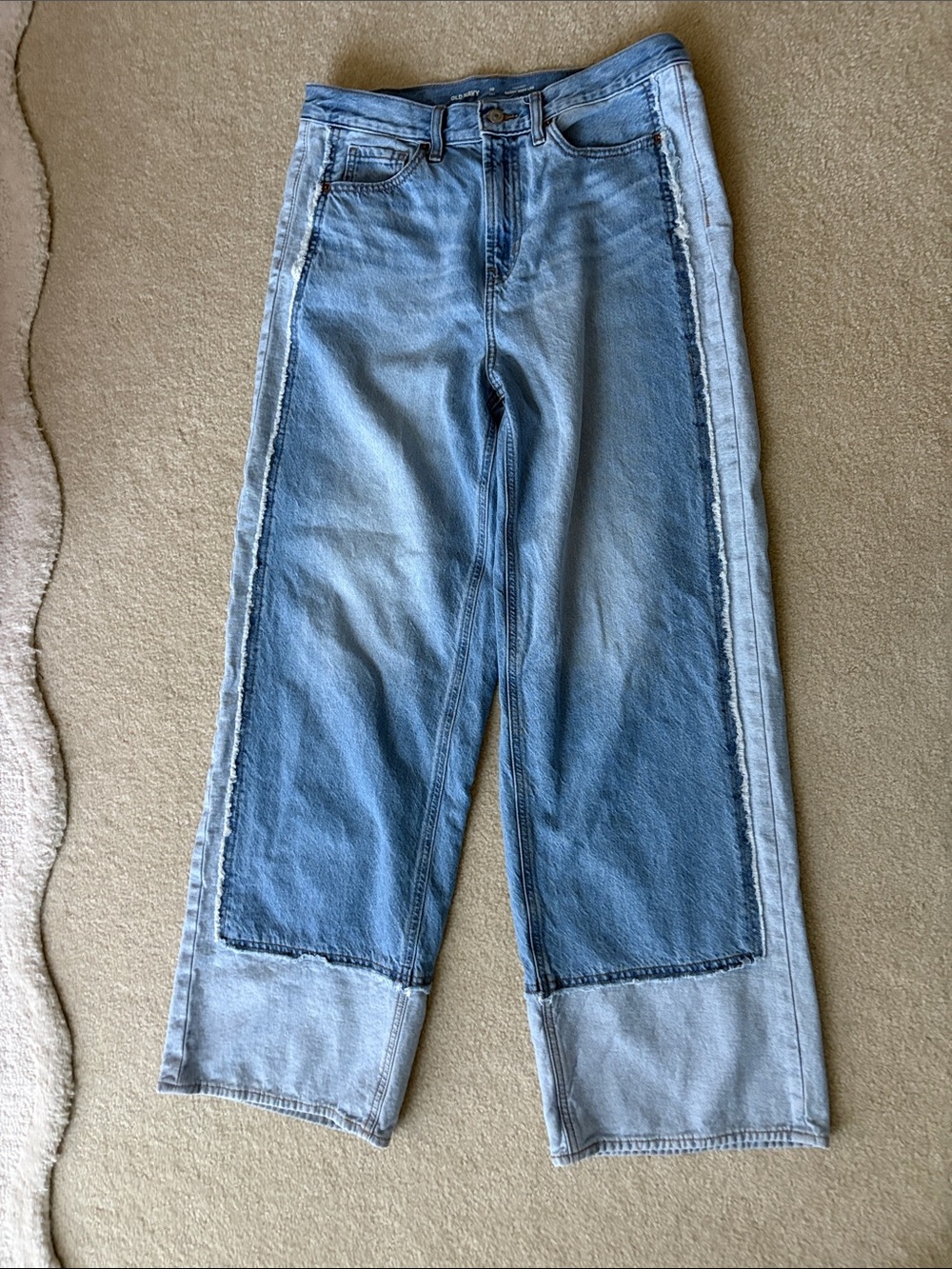 Old Navy Women's Two-Tone Light & Medium Blue High-Rise Baggy Wide Leg Jeans 10T